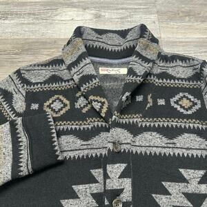 Levis Gray Black Aztec Western Tribal Mens L Shawl Collar Cardigan Sweater EUC